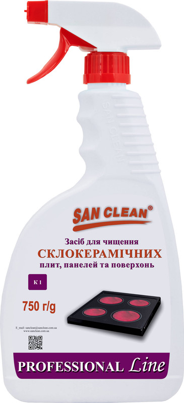 Засіб SAN CLEAN PROF Line для чищення склокерамічних плит, 750мл